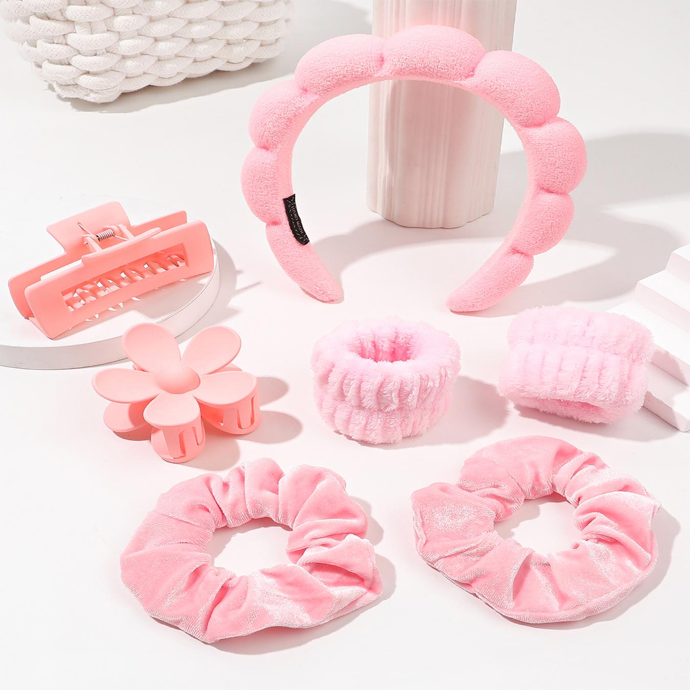 

Спа-повязка на голову и набор наручных повязок для ухода за кожей, повязка на голову для мытья лица, заколки для густых волос, милая пушистая губка, пузырьковый макияж