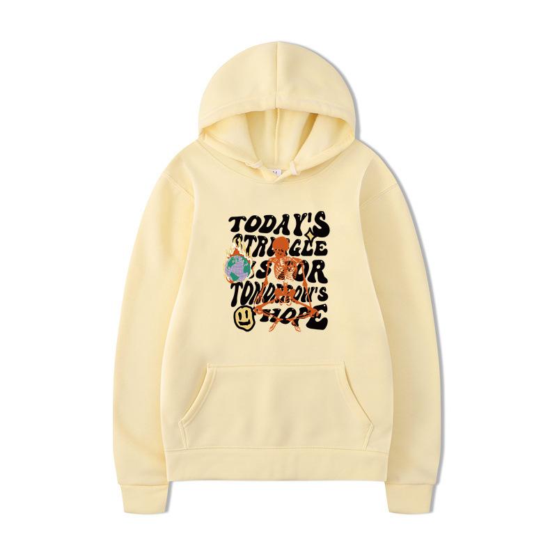 Textual Skeleton Hoodies Print Fashion Sweatshirt Hip Hop Casual Unisex Autumn Winter Fleece Streetwear Tops