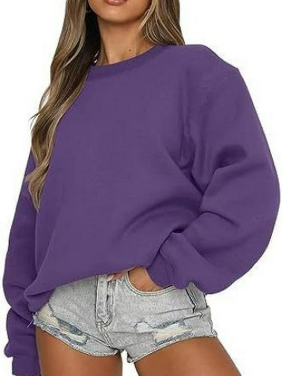 Women's Fashion Plus Velvet Solid Color Round Neck Loose Long Sleeve Hoodie for Autumn/Winter