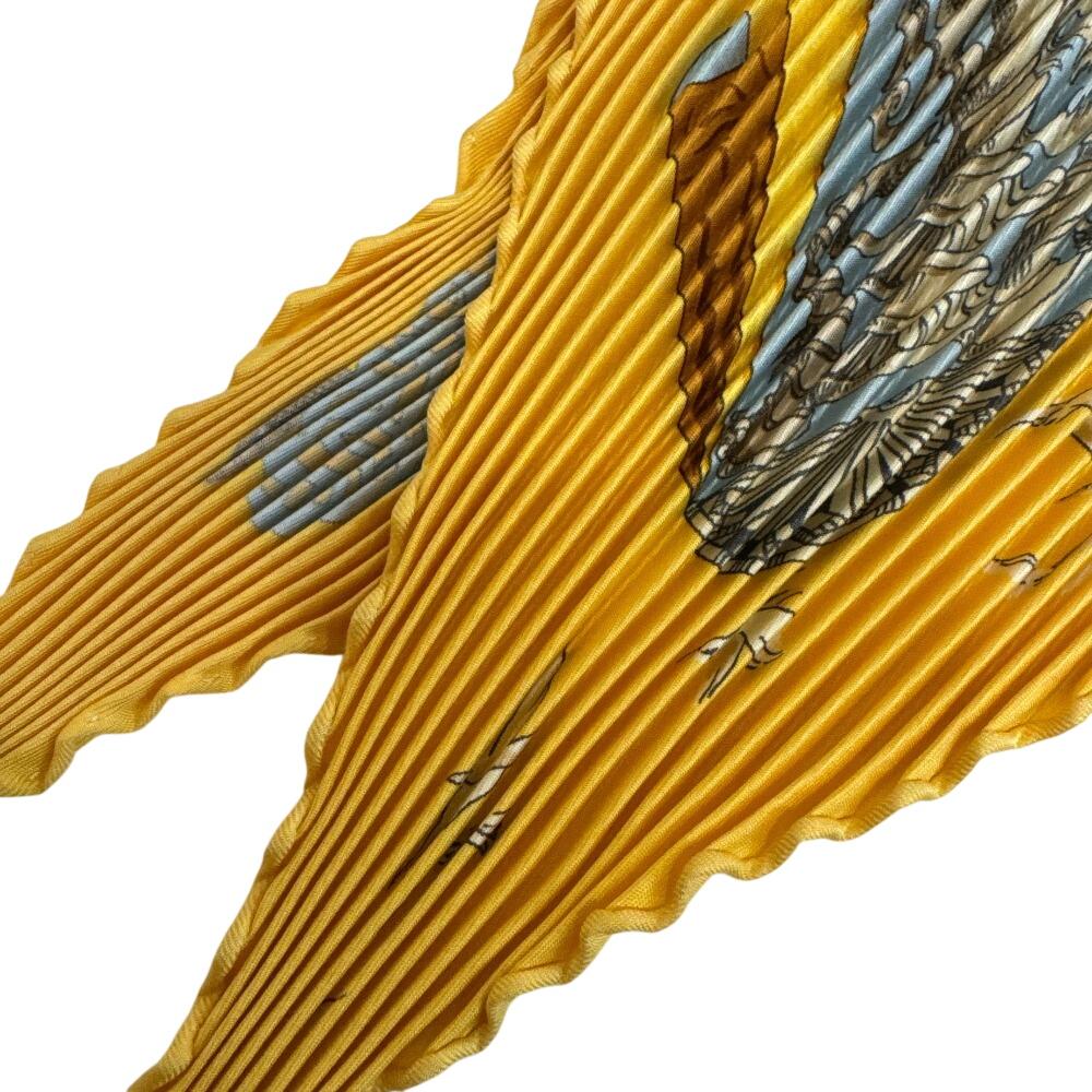 HERMES LATLANTiDE Atlantis Continent silk Pleated curry scarf yellow silk Used