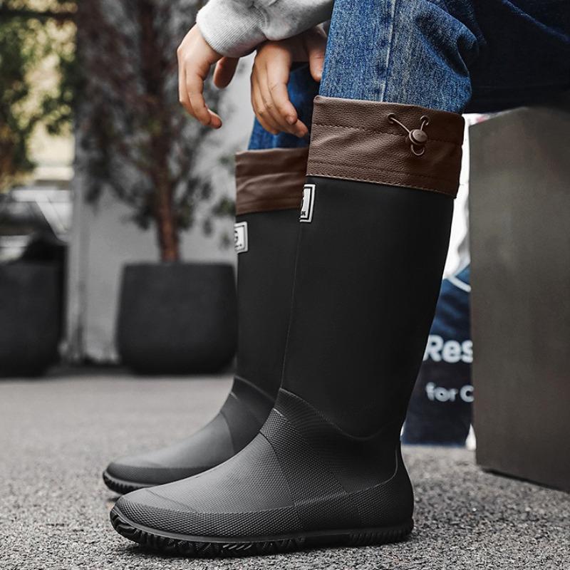Men Women Rain Boots Fashion Long-Tube Rubber Shoes Non-Slip Fishing Boots Outdoor Waterproof Work Boots Couple Rubber Galoshes