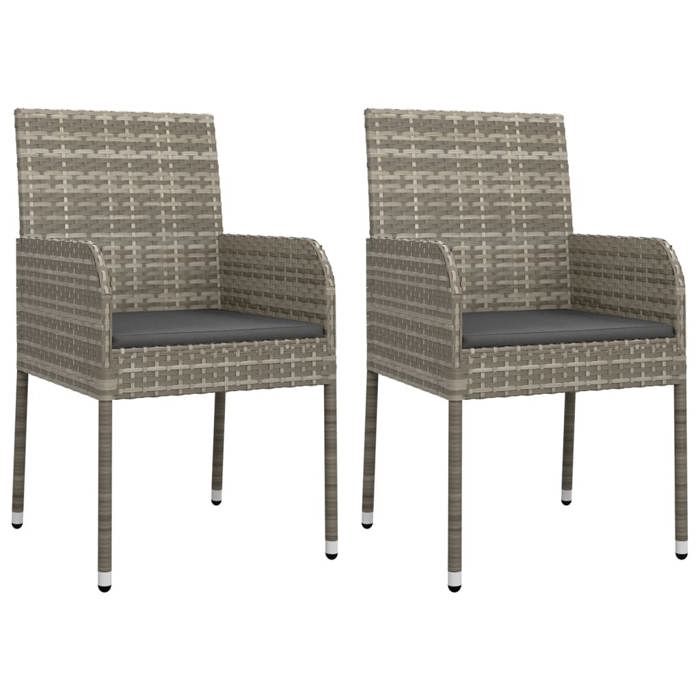 319886 vidaXL Chaises de jardin avec coussins 2 pcs Résine tressée Gris