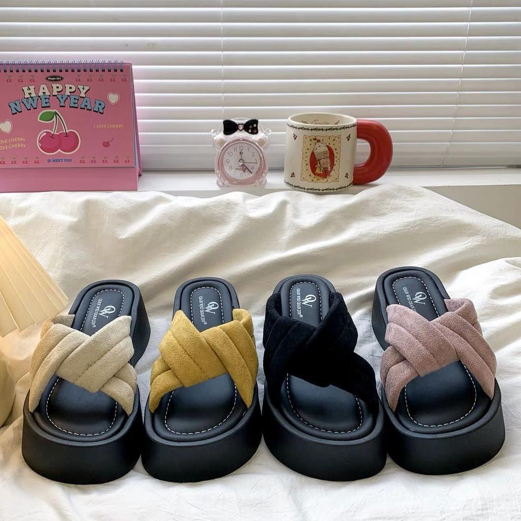 Thick-soled cool slippers women's shoes wear high-end casual versatile cross-word slippers summer new models