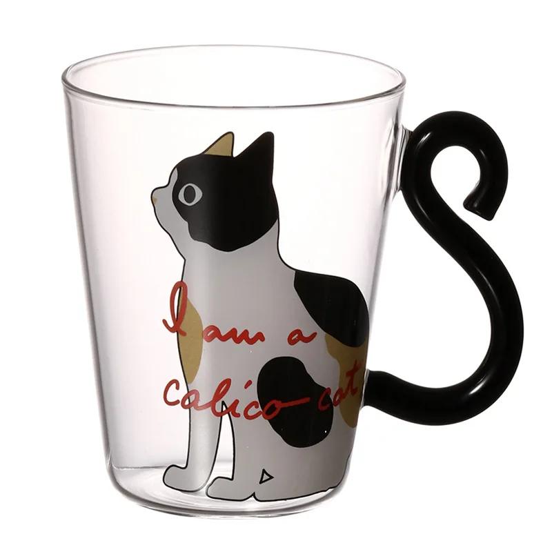 Juice Breakfast Glass Cartoon Cat Pattern With Handle Milk Cup Breakfast Cup Heat Resistant And Microwaveable 250ml