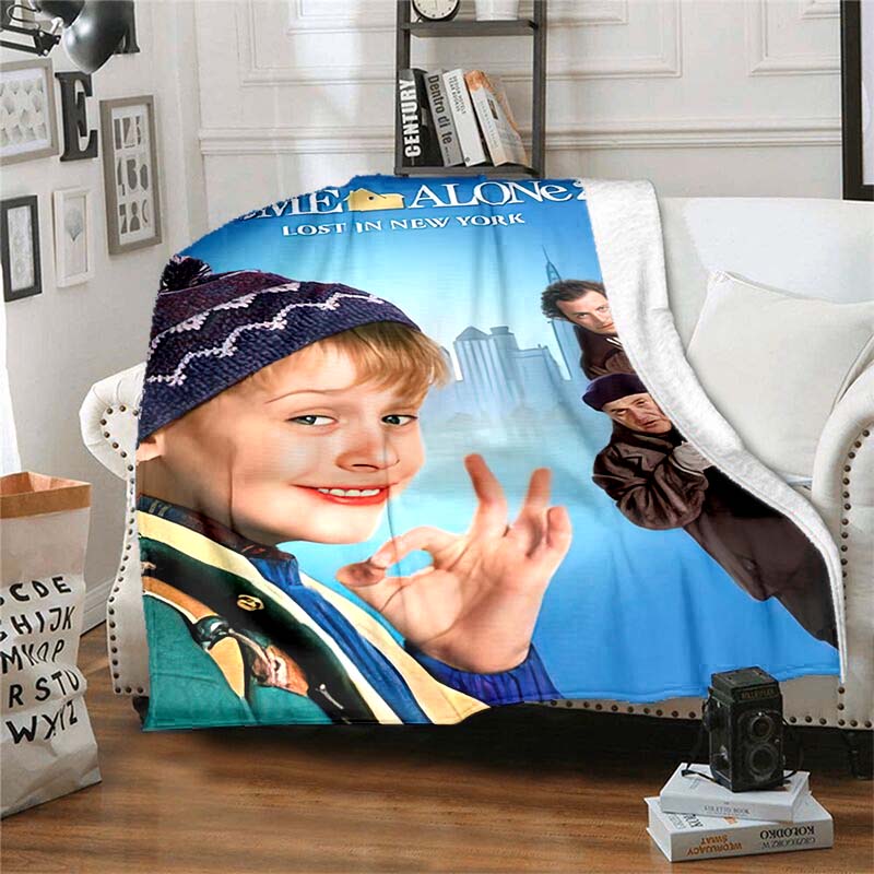 Home‑Alone Movie Print Flannel Blanket Soft Warm Throw For Bedroom Sofa Indoor Xmas Home Decor Holiday Movie Fan Birthday Gift