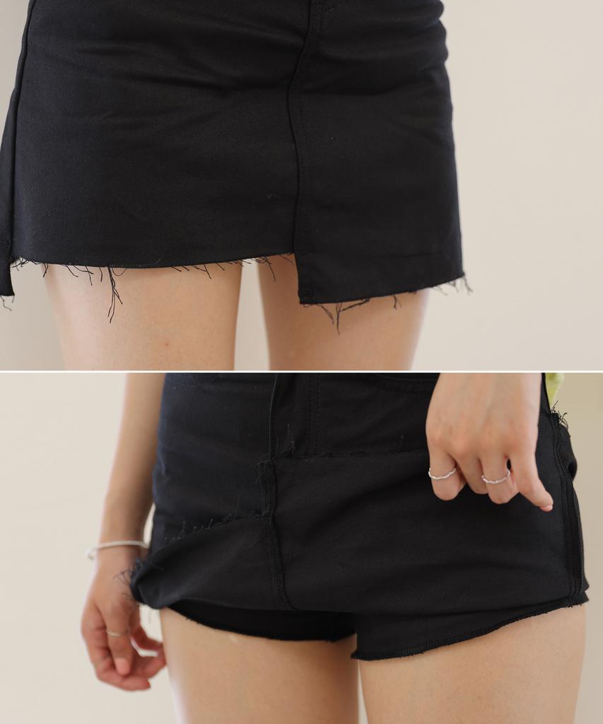 Ppaeppae Black Asymmetrical Hem Skirt Pants