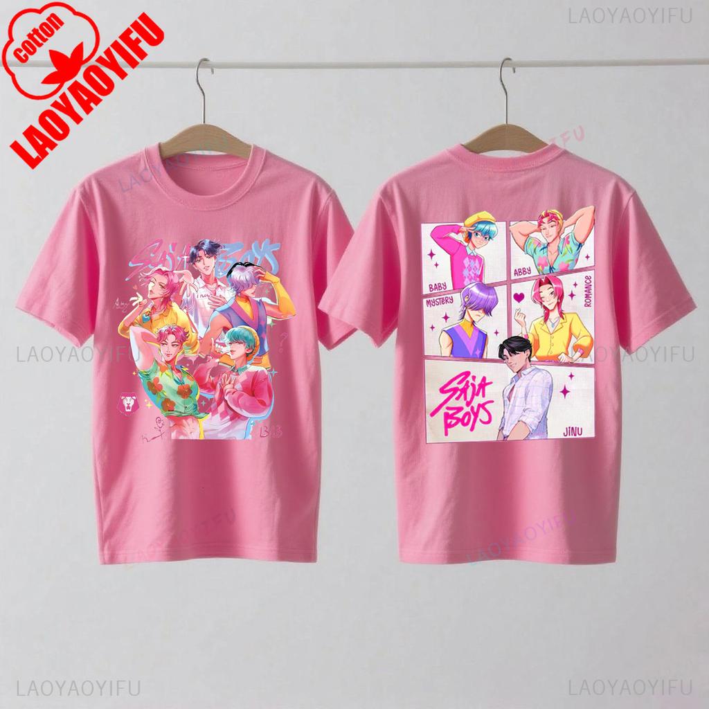 Saja Boys Kpop Łowcy Demonów Dwustronna Bawełniana Koszulka Huntrix Łowca Demonów Merch Jinu Saja Koszulki Abby Tajemnica Romans Dziecko Saja