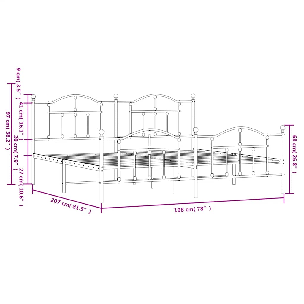 Metal Bed Frame with Headboard and Footboard White 193 x 203 cm