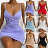 Summer Sexy V-Neck Backless Strappy Dress Women's Ruched Bodycon Romper