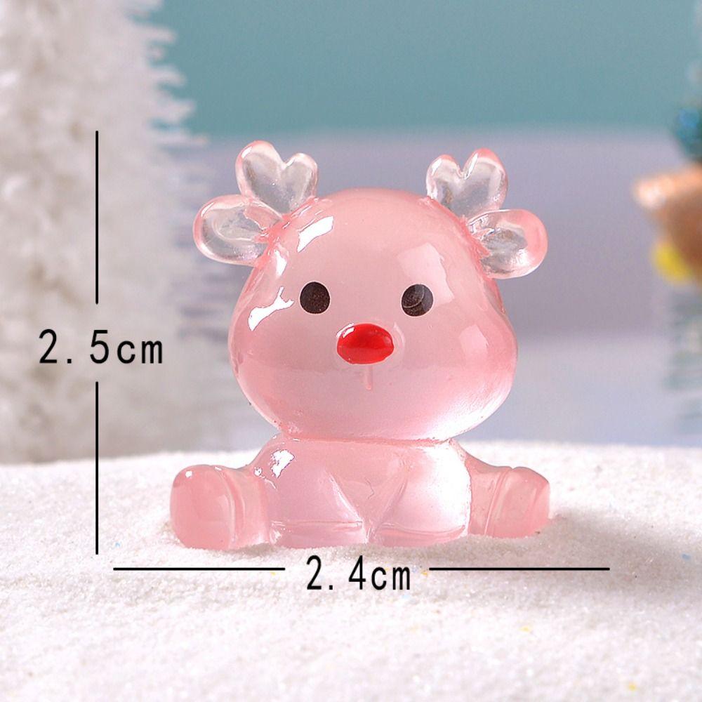 Mini Elk Miniature Figurines Cartoon Deer Statue Christmas Luminous Sitting Elk  Home Car Decor