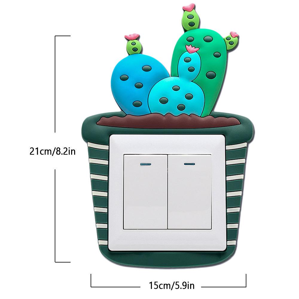 Cute Cartoon 3D Cactus Fluorescent Wall Silicone On-off Switch Stickers 1Pc