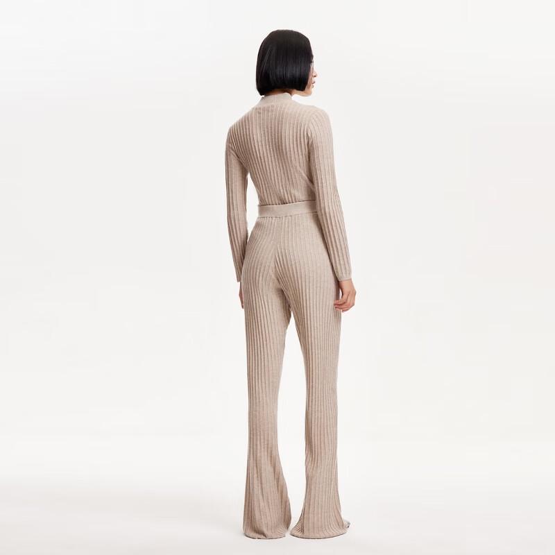 VEROMODA Women's Bright Silk Knit Ribbed Flared Casual Pants