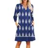 Women's Fashion V-neck Casual Beach Dress Three-quarter Sleeves Striped Print Dress