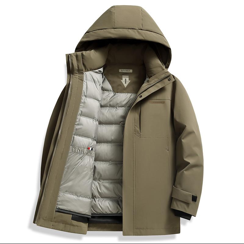 Autumn and Winter New White Duck Down Mid-length Hooded Down Jacket Men's Outdoor Warm Casual Down Jacket Jacket for Men