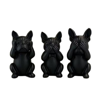 3D Printed French Bulldog of 3 Statues Set Matte