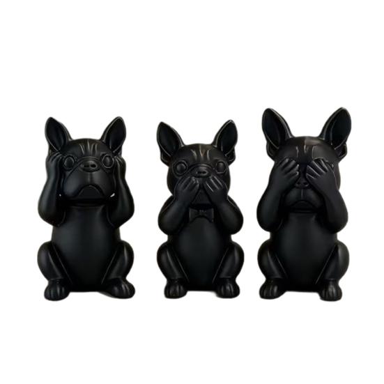 3D Printed French Bulldog Statues Set of 3  Matte Black Sculpture