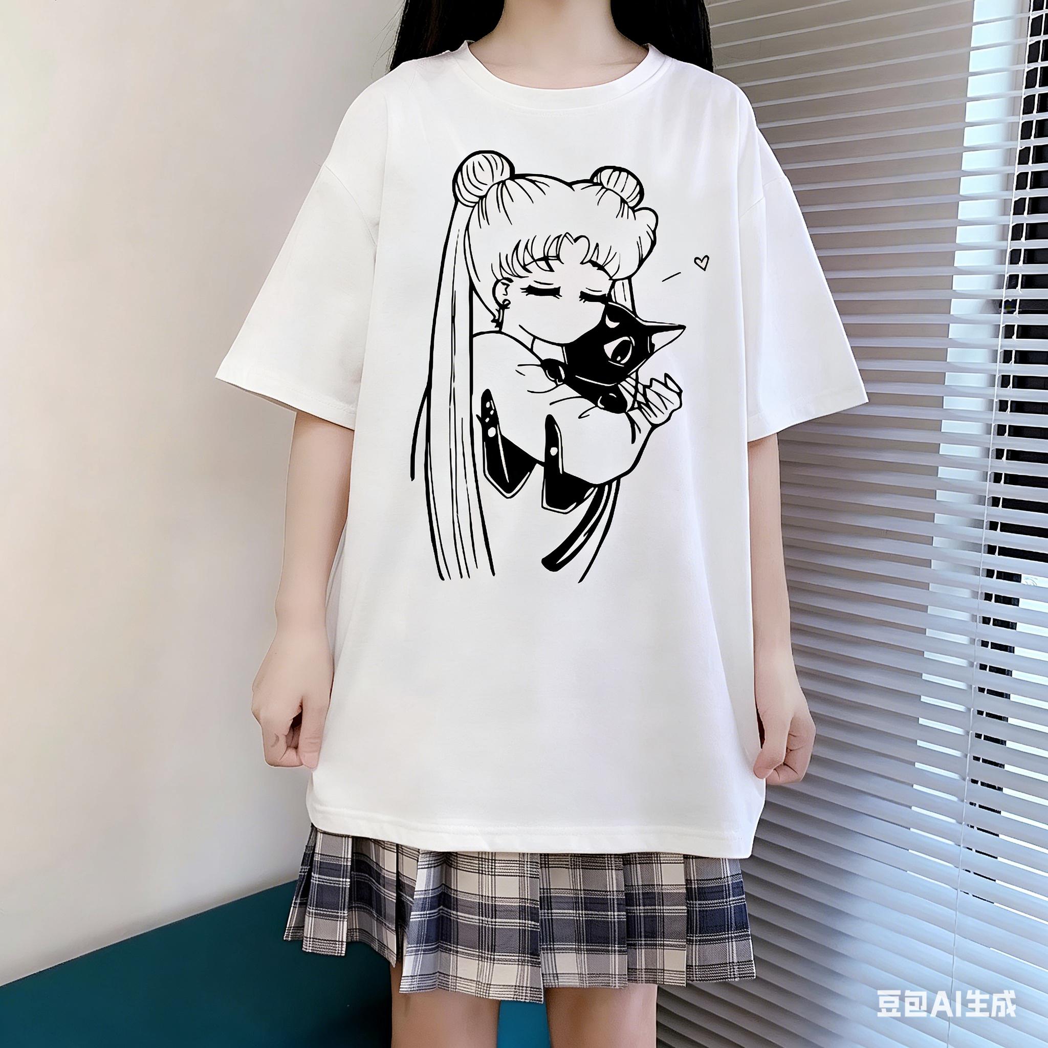 

American Retro Adult and Childrens Sailor Moon Pure Cotton Short Sleeves JK Girl Y2K Harajuku Style Outfit Ceiling 4XL