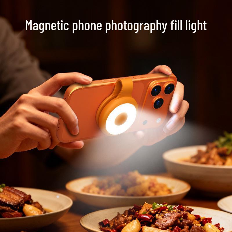 Adjustable Three-Color Magnetic Selfie Light for Phones and Live Streaming
