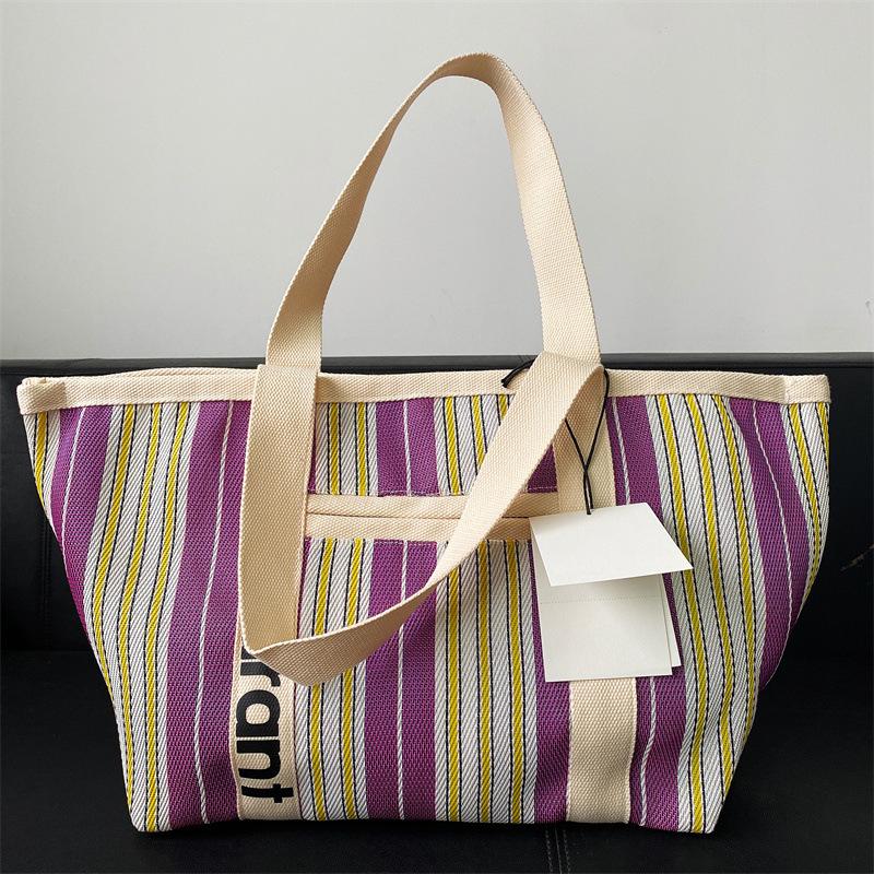 Japanese and Korean Mar Woven Bags, Casual Shopping Bags, Tote Bags, Colorful Stripes
