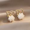 Luxury Zircon Pearl Drop Earrings For Women Girl  Elegant Personality Shiny D Letter Earring Fashion Jewelry Wholesale