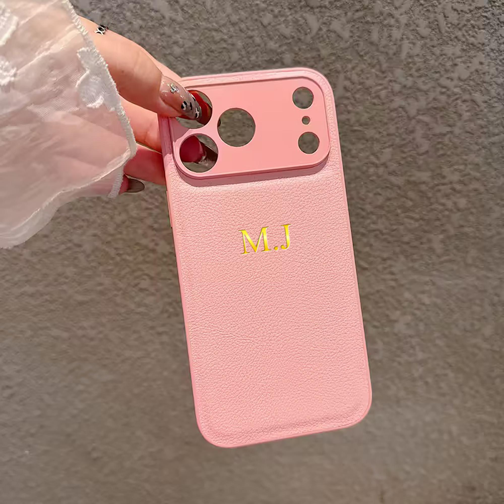 

Personalized Custom Name Initial Gold Hot Foil Engraved Faux Leather Case For iPhone 17 16 15 14 13 Pro Max Plus Air Gift For iPhone 15 Pro