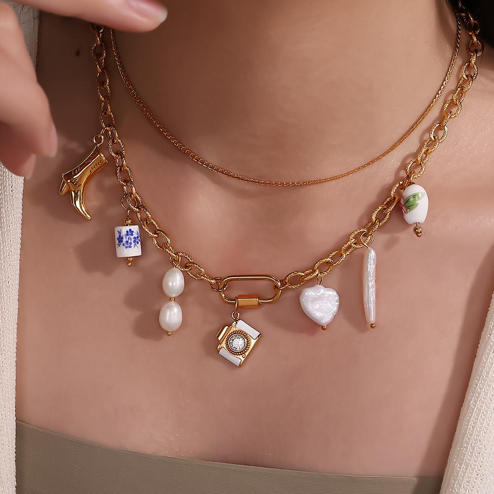 Xiaoqing Fresh Air Pendant Ocean Series Small Fish Sea Star-Shaped Ceramic Stainless Steel Gold-Plated Pendant Necklace