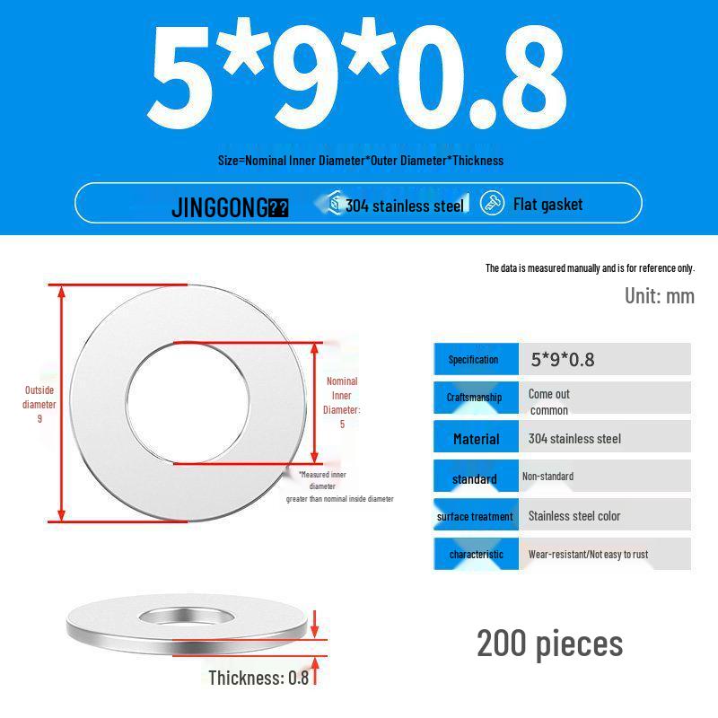 Zesílená plochá podložka/distanční kroužek z nerezové oceli 304 M4 M5 M6 M8