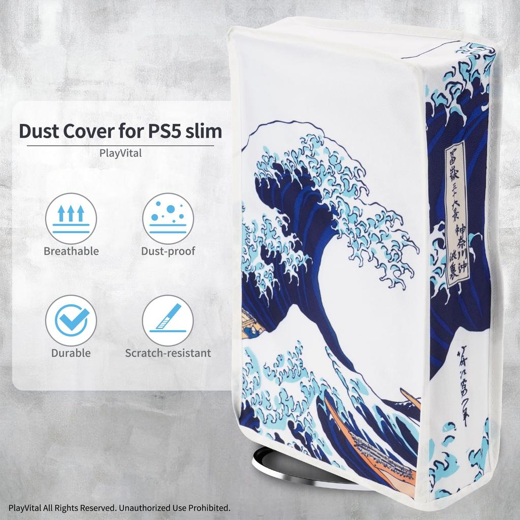 PlayVital Dust Cover Pattern Design for New Version PS5 Slim Disc Nylon Dust Cover Compatible with PS5 Slim Disc Version Console Great (Vertical)