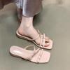 Sommer 2025 Keilabsatzschuhe Oberbekleidung Französisch rosa Rock kleine coole Hausschuhe Sandalen Fee mit zarter Schleife