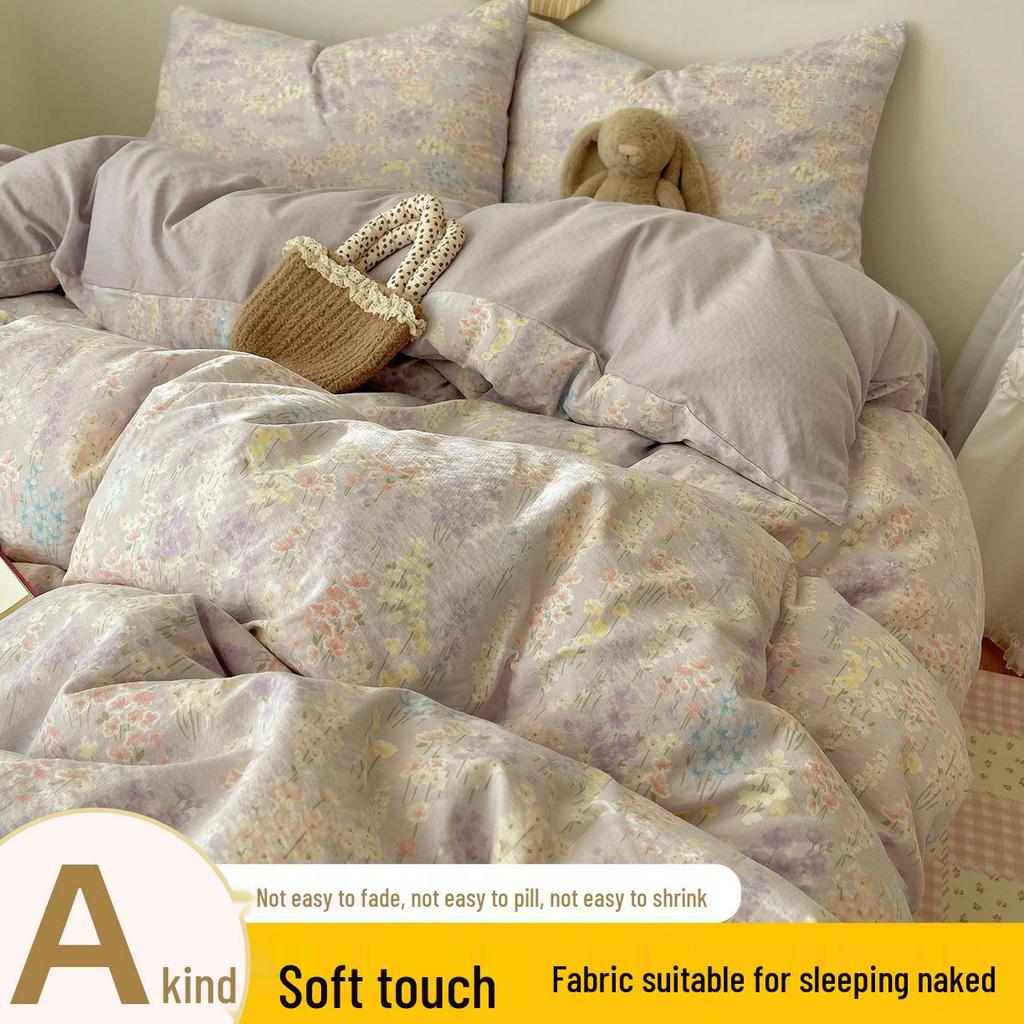 Floral Soft Cloud-Feel Double-Layer Gauze Bedding Set: Machine Washable, Small Student Dormitory Size, 3-Piece