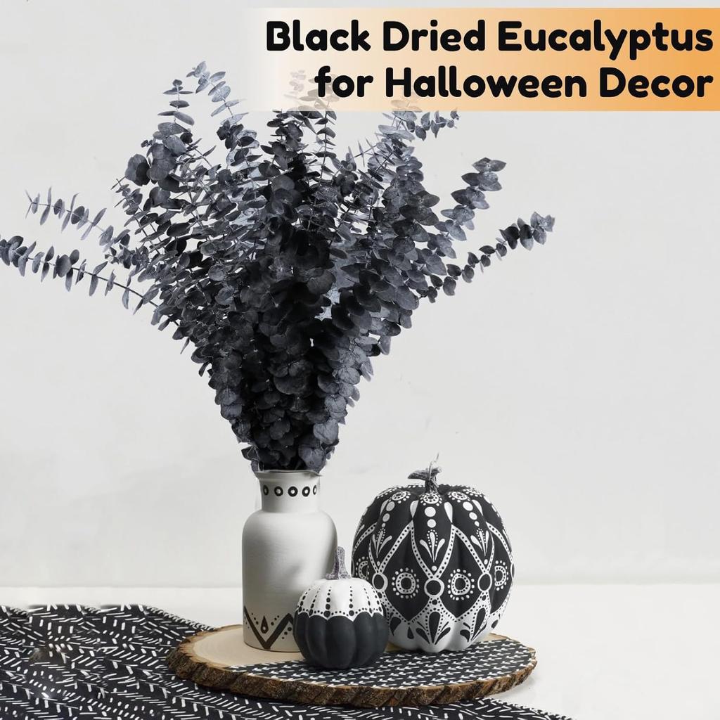 15pcs Real Black Eucalyptus Stems - Black Flowers and 17 Inch Preserved Natural Eucalyptus Leaves Branches for Flower Arrangement DIY and Home Decor