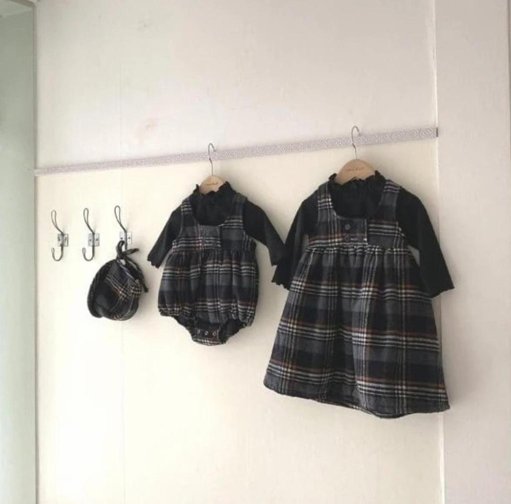 Girls' Plaid Wool Lined Vest Dress - Autumn/Winter Academy Style Strap Dress