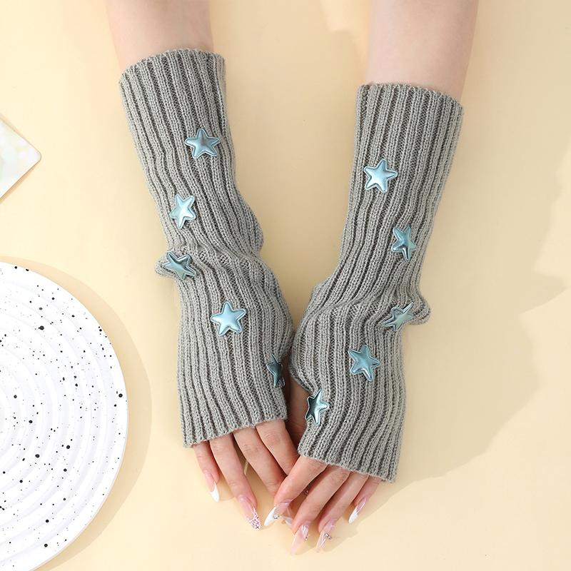 New Autumn Winter Knitted Warm Arm Cover Star Gloves Women Pile Exposed Finger Y2k Sleeve Sweet Keep Warm Sleeve Cover