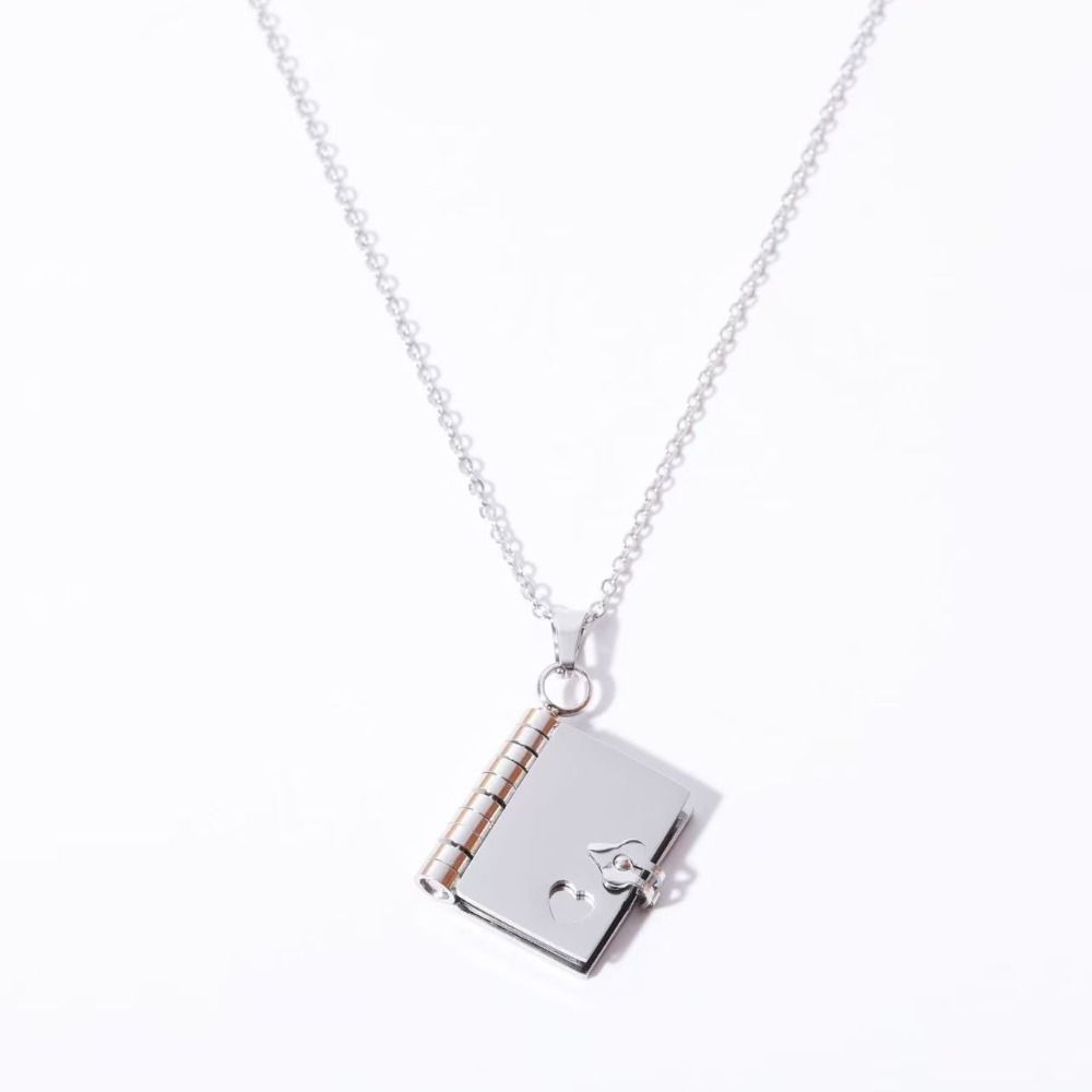 Heart Couple Book Necklace Titanium Steel Couple Text Locket Opening Book Pendant  Female Lady Girl