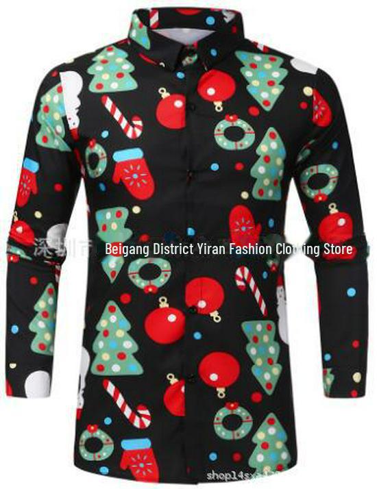 2022 European & American Men's Santa Claus Print Long Sleeve Casual Shirt - 18 Colors