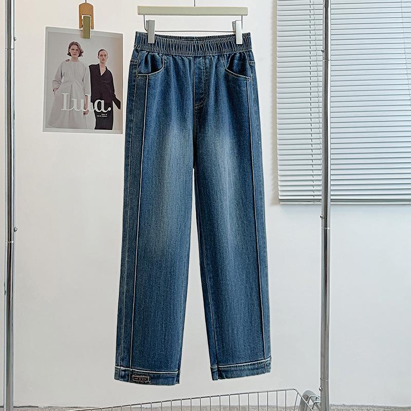 

2025 Осень Женские Джинсы Плюс Сайз Слим Прямые - Модные Брюки-Сигареты Длиной Девять Девятых 4XL (fits 140-160 jin) джинсовый синий