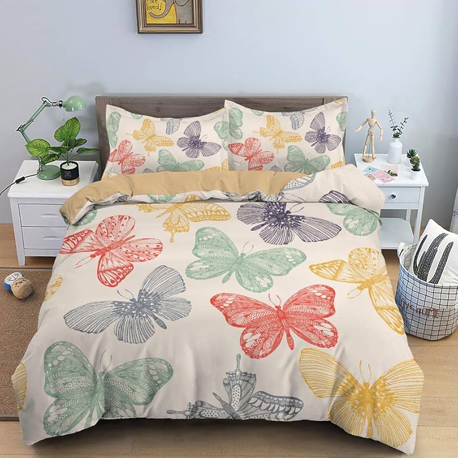 Butterfly Duvet Cover Wild Animal Bedding Set Microfiber Comforter Cover Full Queen King For Girls Teens Adult Room Dorm Decor
