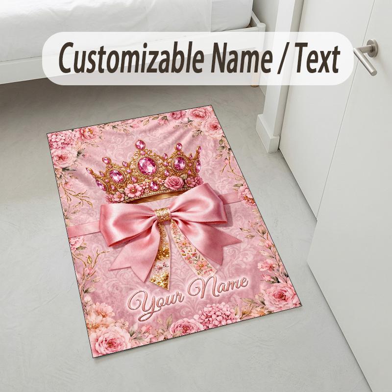Floral Garden Theme Crystal Velvet Rug Personalized Custom Name Text Soft Floor Mat Home Decor