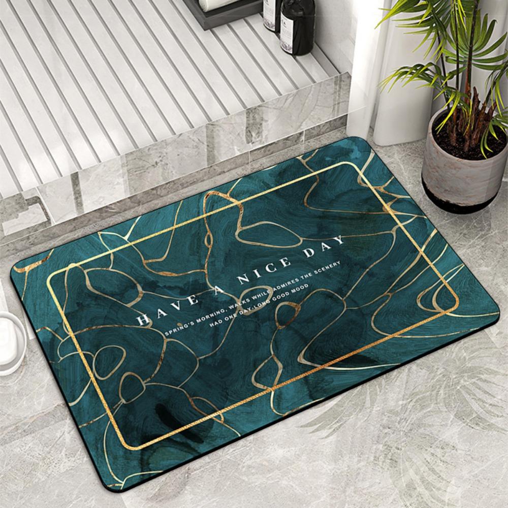 2pcs Luxury Marble Floor Diatom Mud Bathroom Floor Mat Entrance Door Mat Toilet Absorbent Foot Mat