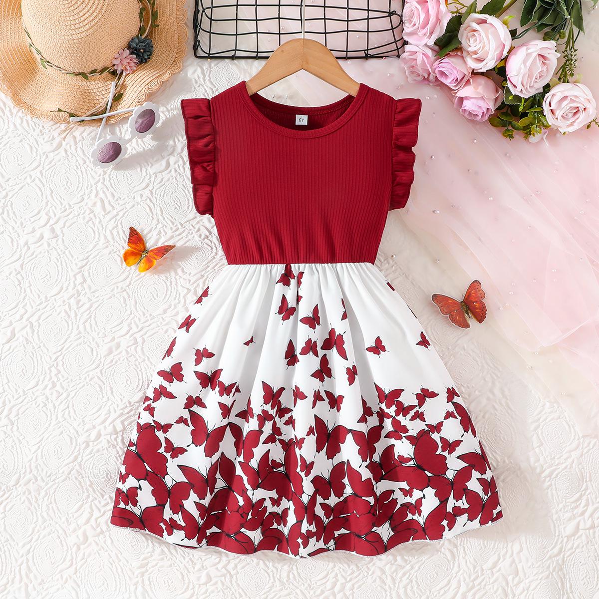 Mädchen Ärmelloses Kleid mit Schmetterlingsdruck & Gürtel-Set 150 cm (8-9 years)