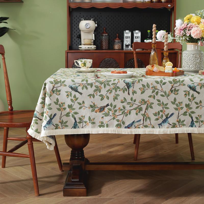 Retro Polyester Cotton Color Woven Jacquard Plant Fan-Shaped Flower Fringed Tablecloth Rectangular Coffee Table Tablecloth Dining Table Cloth