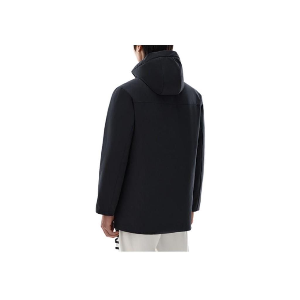 Anta Solid Color Hooded Zip-Up Logo Stand Collar Down Jacket Men Outerwear Black 152247946-2