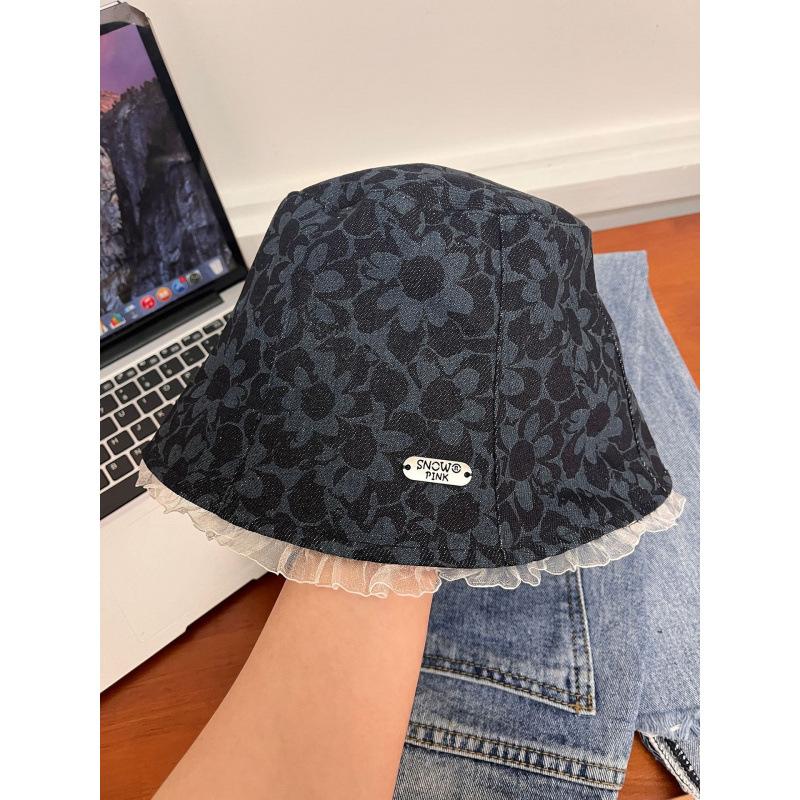 New lace print denim fisherman hat children's sunshade sunscreen basin hat sweet and cute bucket hat