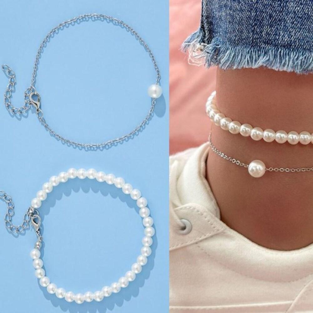 

[Onoma] Onm Ankle-Wearing Summer Sandals, Slippers, Pearl 2-Piece Fashion Anklet (14927726)
