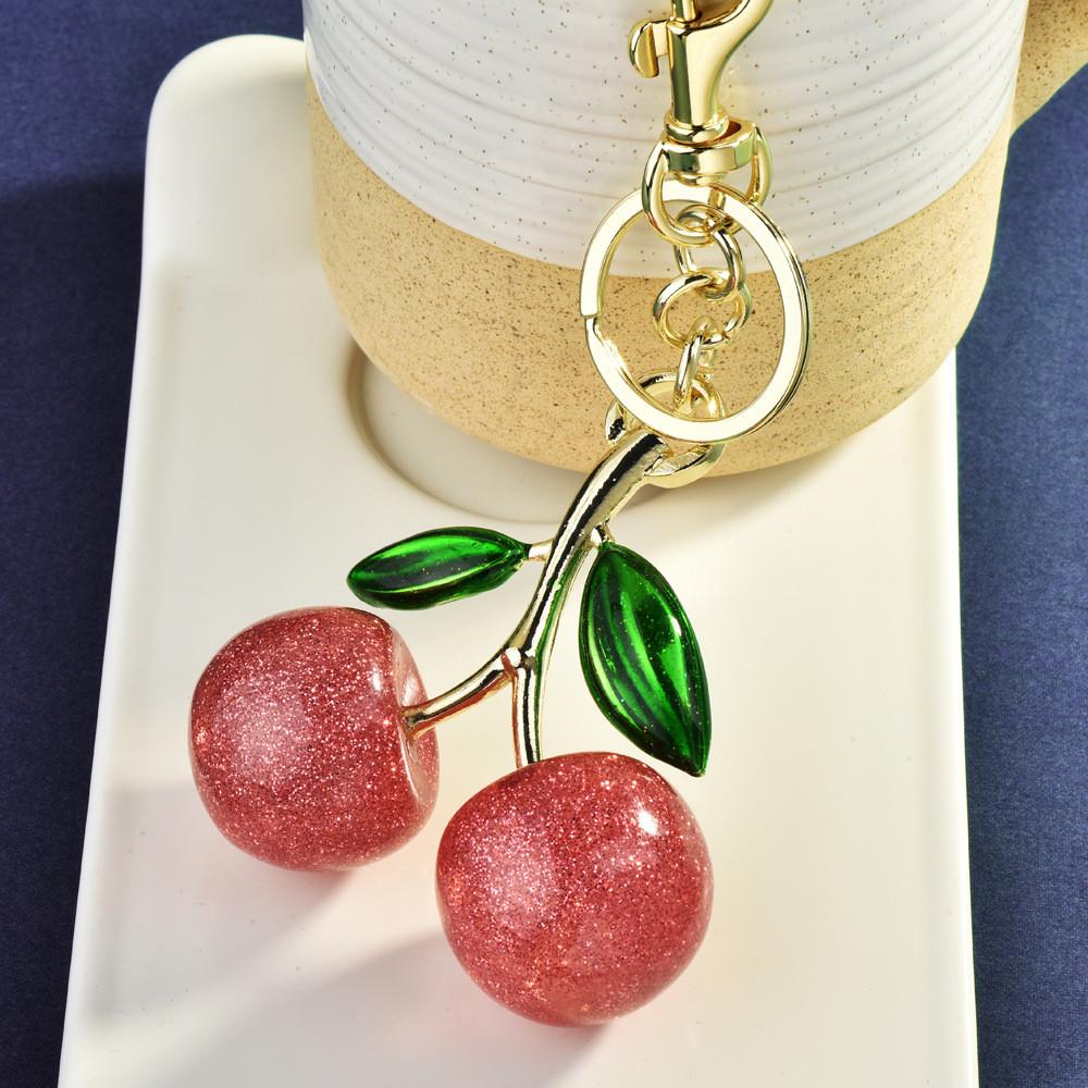 Cherry Keychain Bag Charm With Metallic Electroplating For Fashionable Car Accessories