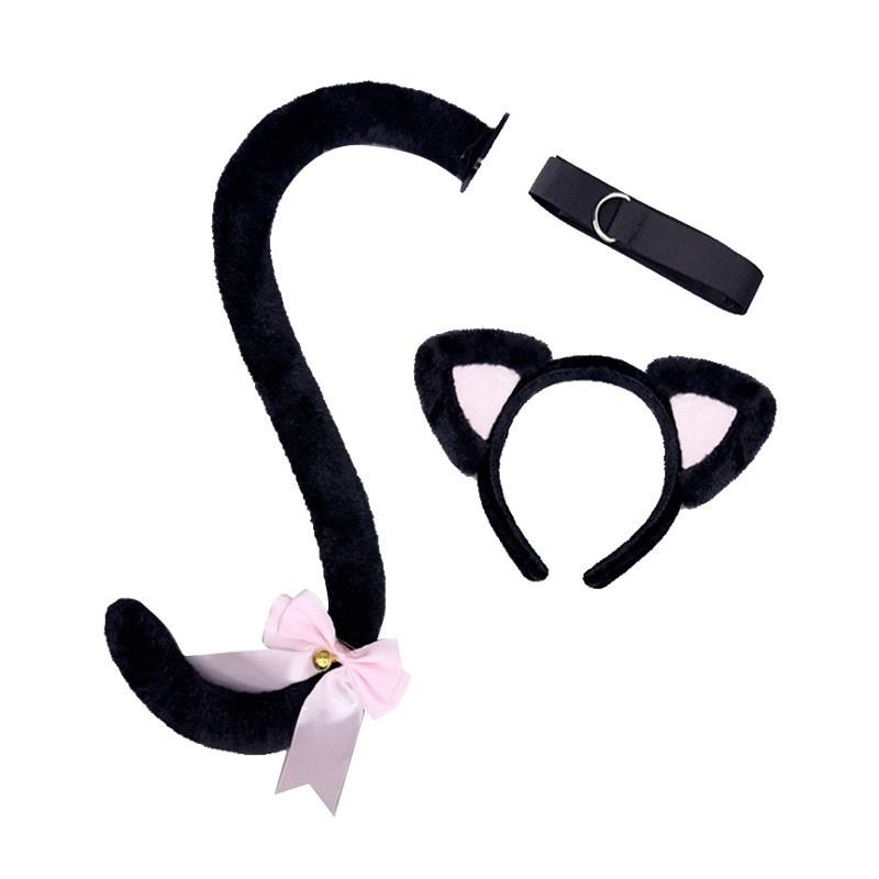 Handmade Plush Cat Ear Headband Tail Set Adult Cosplay Lolita Kawaii Anime Costume Accessory