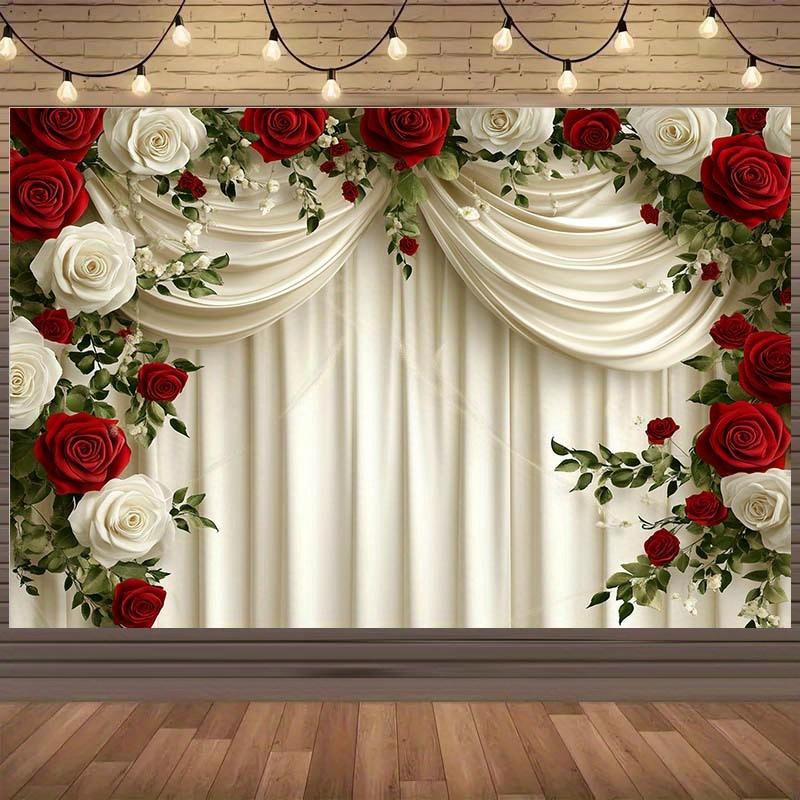 1 Romantic red and white rose flower wedding background curtain - multiple sizes, event decoration | Elegant curtain