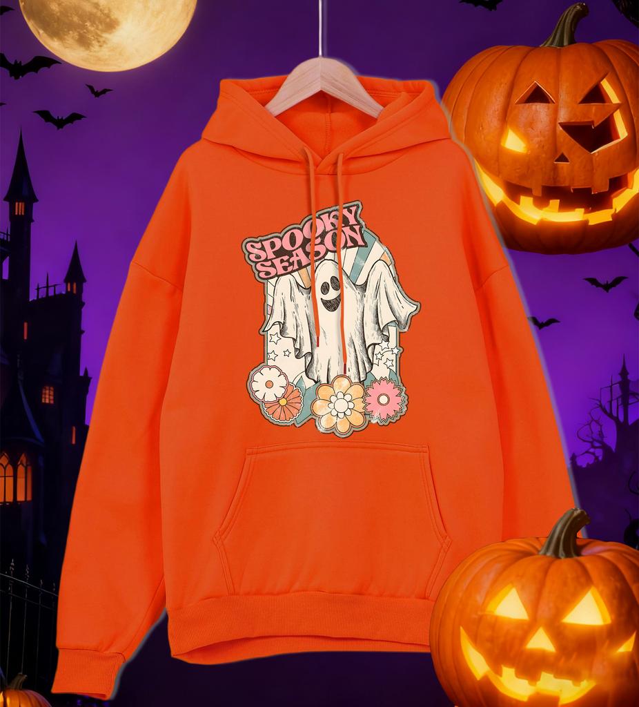 Spooky Season Flowers And Little Devils Pattern Male Hoodies Loose Pullovers Autumn Fleece Hoodie All-Match Pocket Unisex Hoody