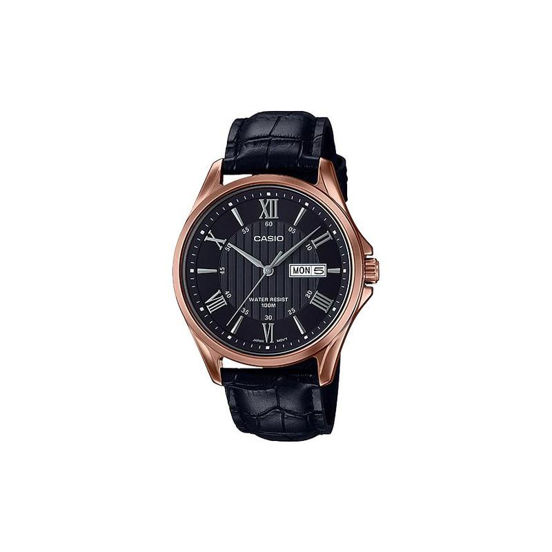 

Casio 100 meters waterproof, quartz movement, leather strap, Japanese and Korean watch, men s watch, black dial MTP-1384L-1A2V
