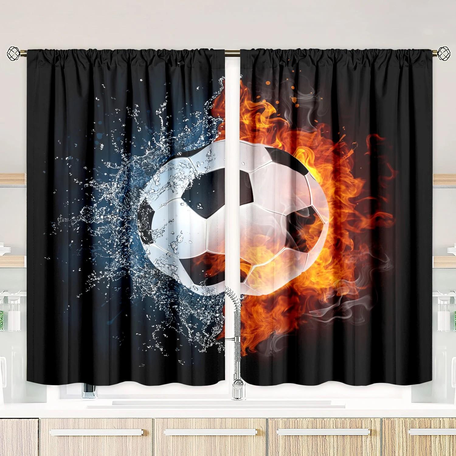 

Jit Fiery Soccer Ball Curtain Design Polyester Curtains Sports Window Decor Home Room Darkening Set Of 2 Made With Rod Pocket W100*H70(CM)-Rod Pocket&2PCS